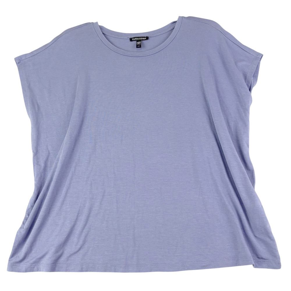 Eileen Fisher L Blue Tencel Lyocell Boxy Short Sleeve Top Tee Minimalist Relaxed